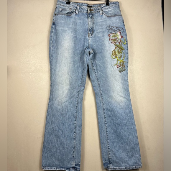 Vintage Y2K Floral Bedazzled Embellished Patch Bootcut Low Rise Jeans - Picture 1 of 7